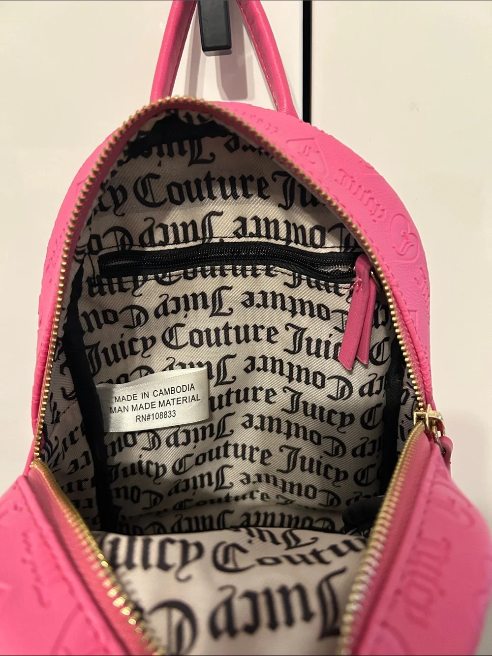 Juicy Couture Hot Pink Mini Backpack with Gold Chain